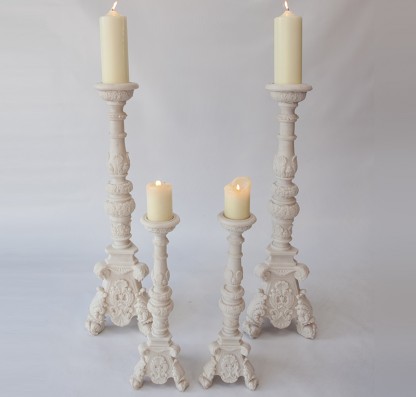 Ornate Ivory Marble Effect Floorstanding Candlestick Hire And